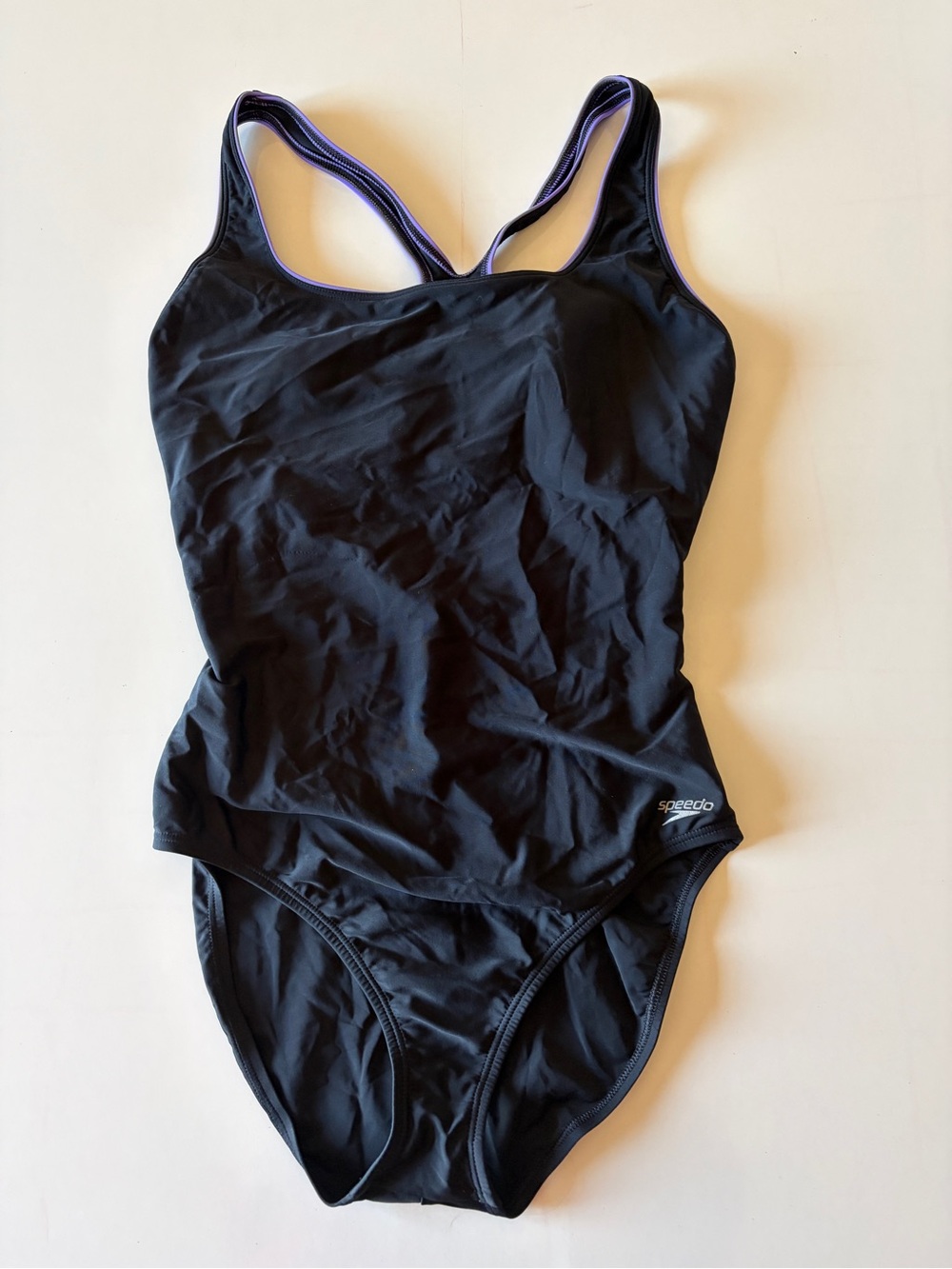 Speedo Women’s Full Bathing Suit Size 14 Black Purple one piece Athletic